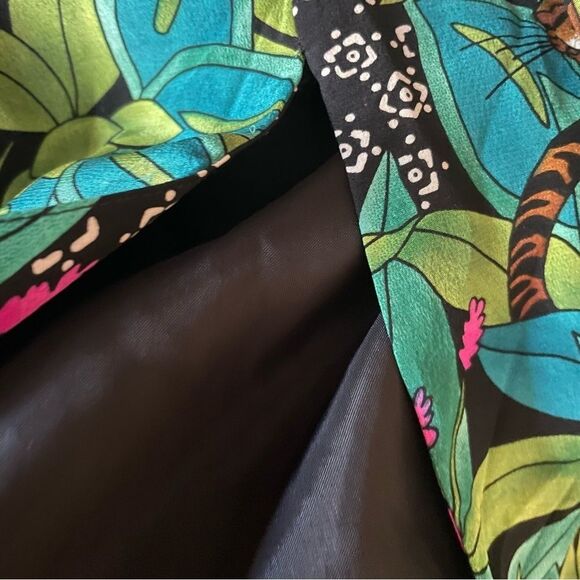 VINTAGE 90s Spenser Jeremy Leaves Jungle Animal Butterfly Print Silk Dress - Picture 6 of 8